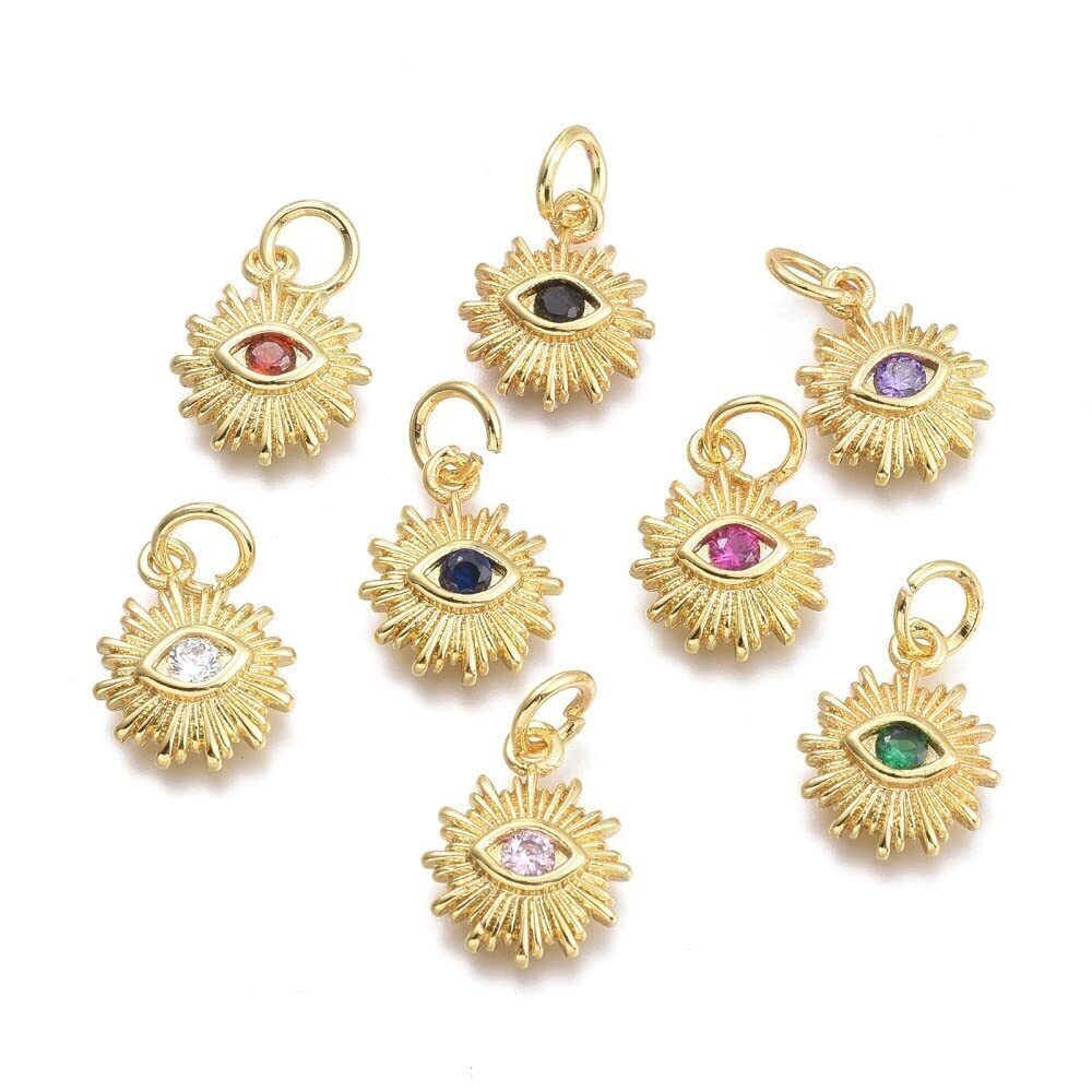 8609 20pcs 18K Gold Plated Evil Eye Charms Crystal Eye CZ Stone Cubic